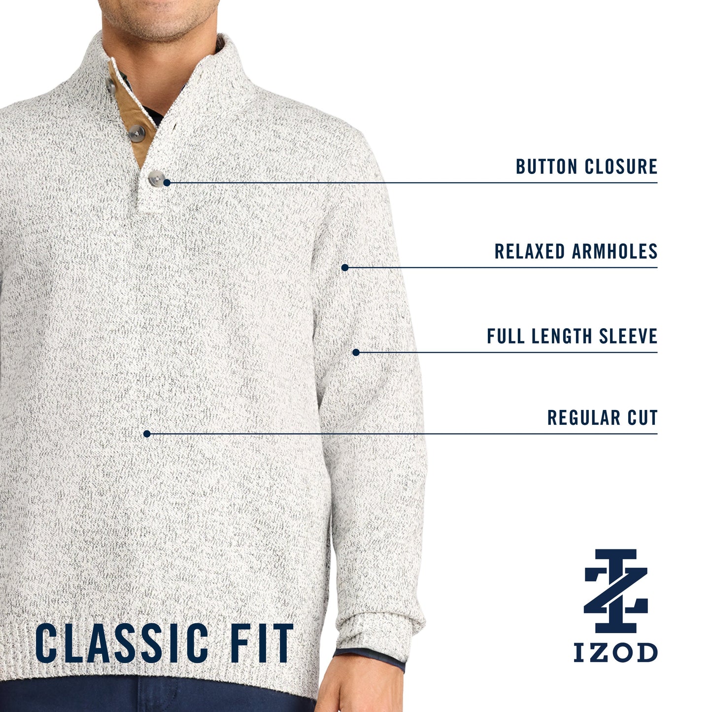 Izod Holiday Button Mock Sweater - Asphalt