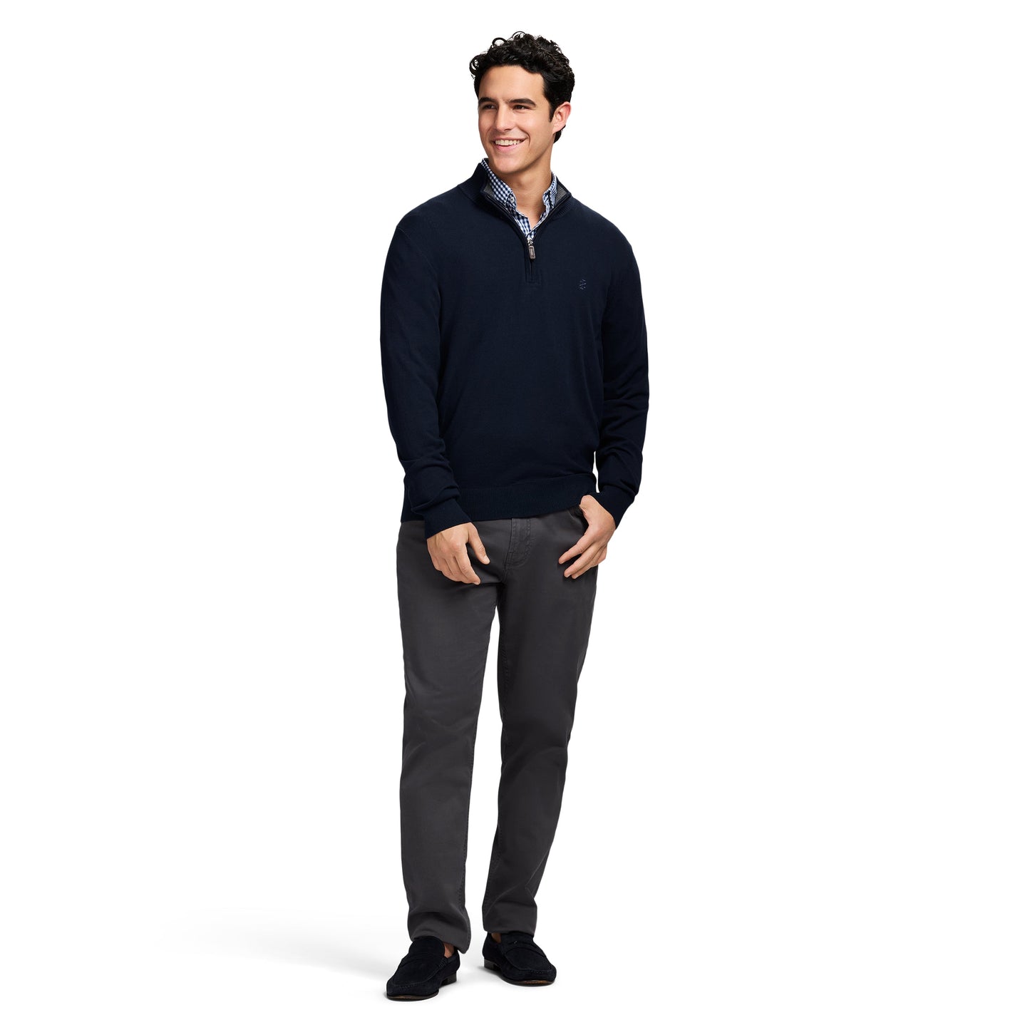 Izod Fine Gauge Quarter Zip Sweater - Navy Blazer