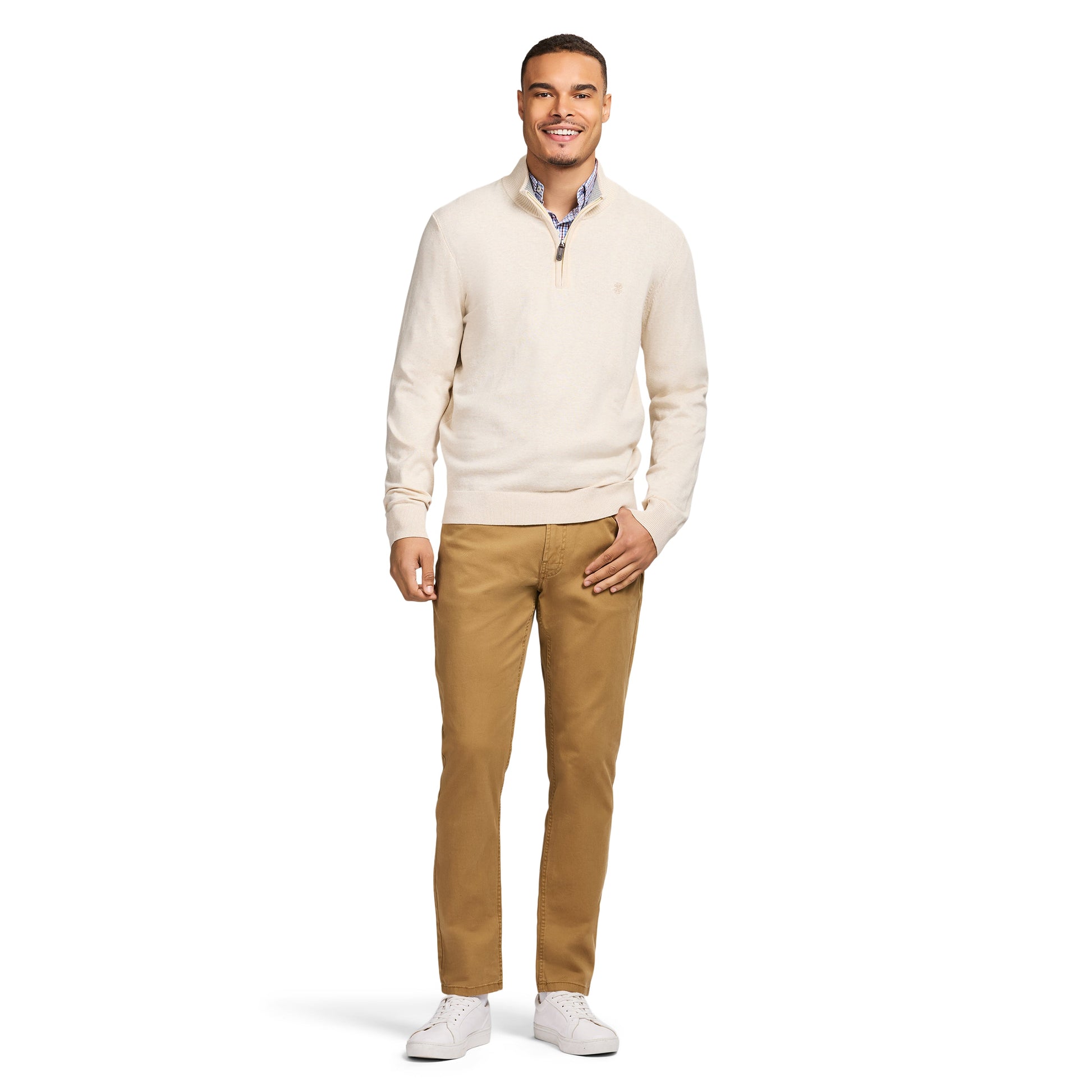 Izod Fine Gauge Quarter Zip Sweater - Rock Hthr