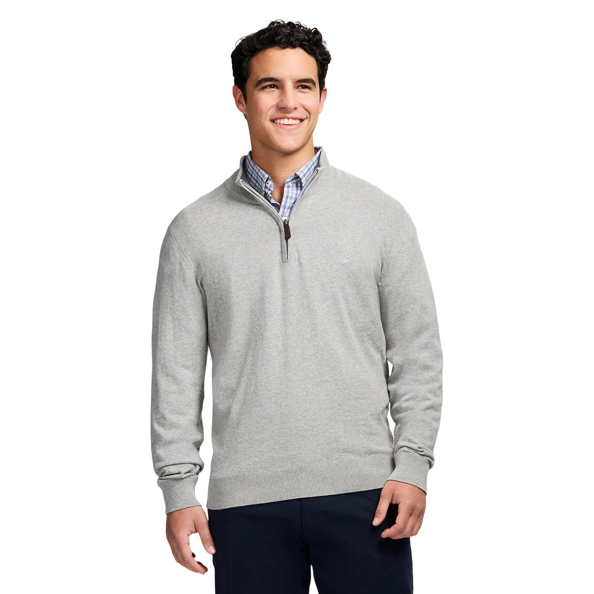Izod Fine Gauge Quarter Zip Sweater - Lt Grey Hthr