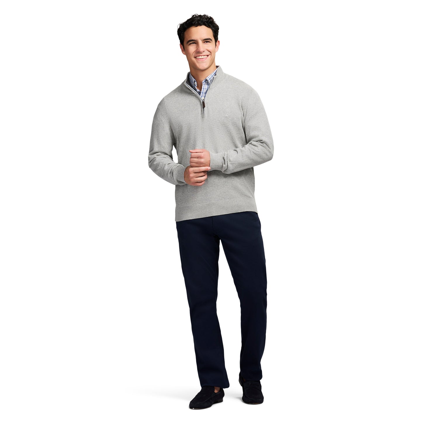 Izod Fine Gauge Quarter Zip Sweater - Lt Grey Hthr