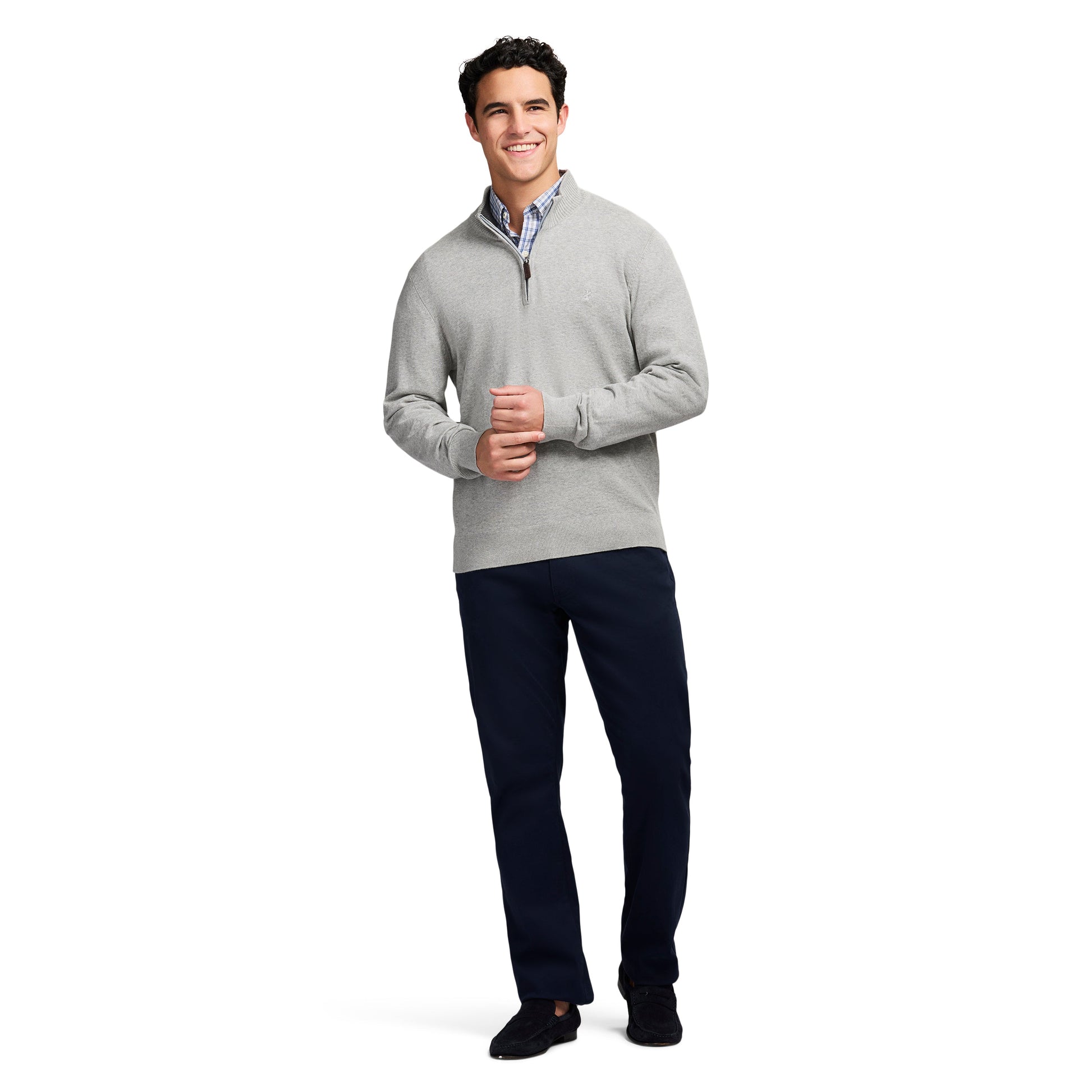 Izod Fine Gauge Quarter Zip Sweater - Lt Grey Hthr