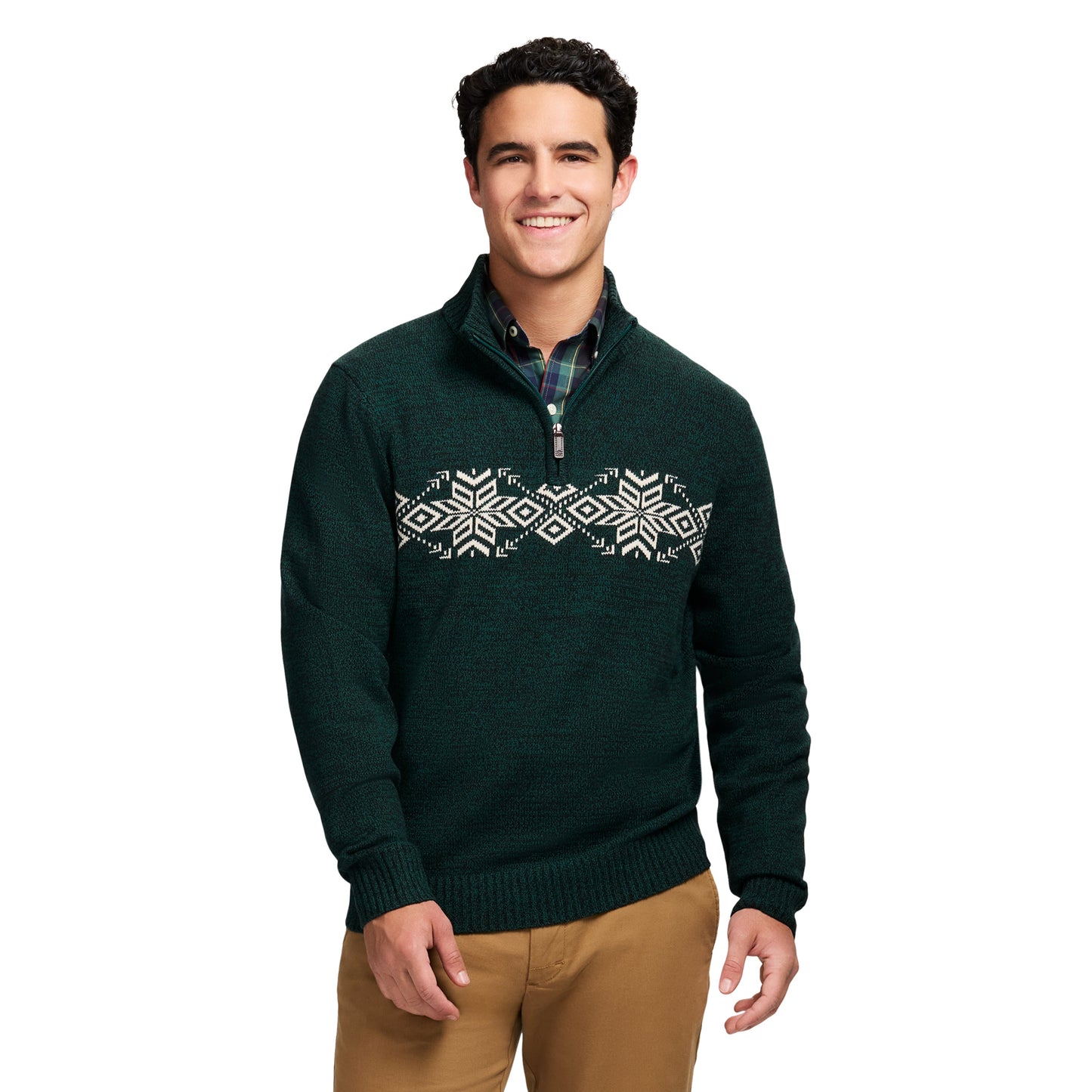 Izod Holiday Fairisle Quarter Zip Sweater - Rain Forest