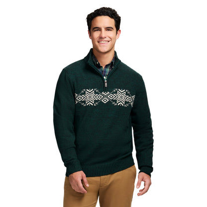 Izod Holiday Fairisle Quarter Zip Sweater - Rain Forest