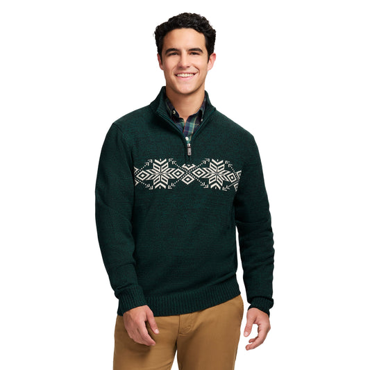 Izod Holiday Fairisle Quarter Zip Sweater - Rain Forest