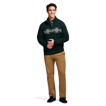 Izod Holiday Fairisle Quarter Zip Sweater - Rain Forest