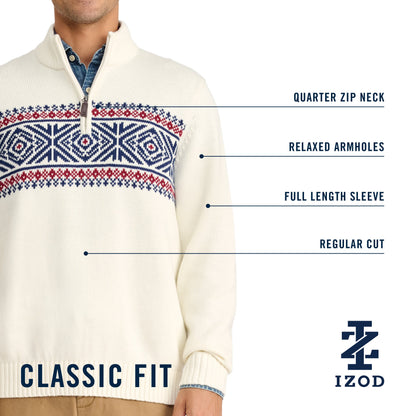 Izod Holiday Fairisle Quarter Zip Sweater - Rain Forest
