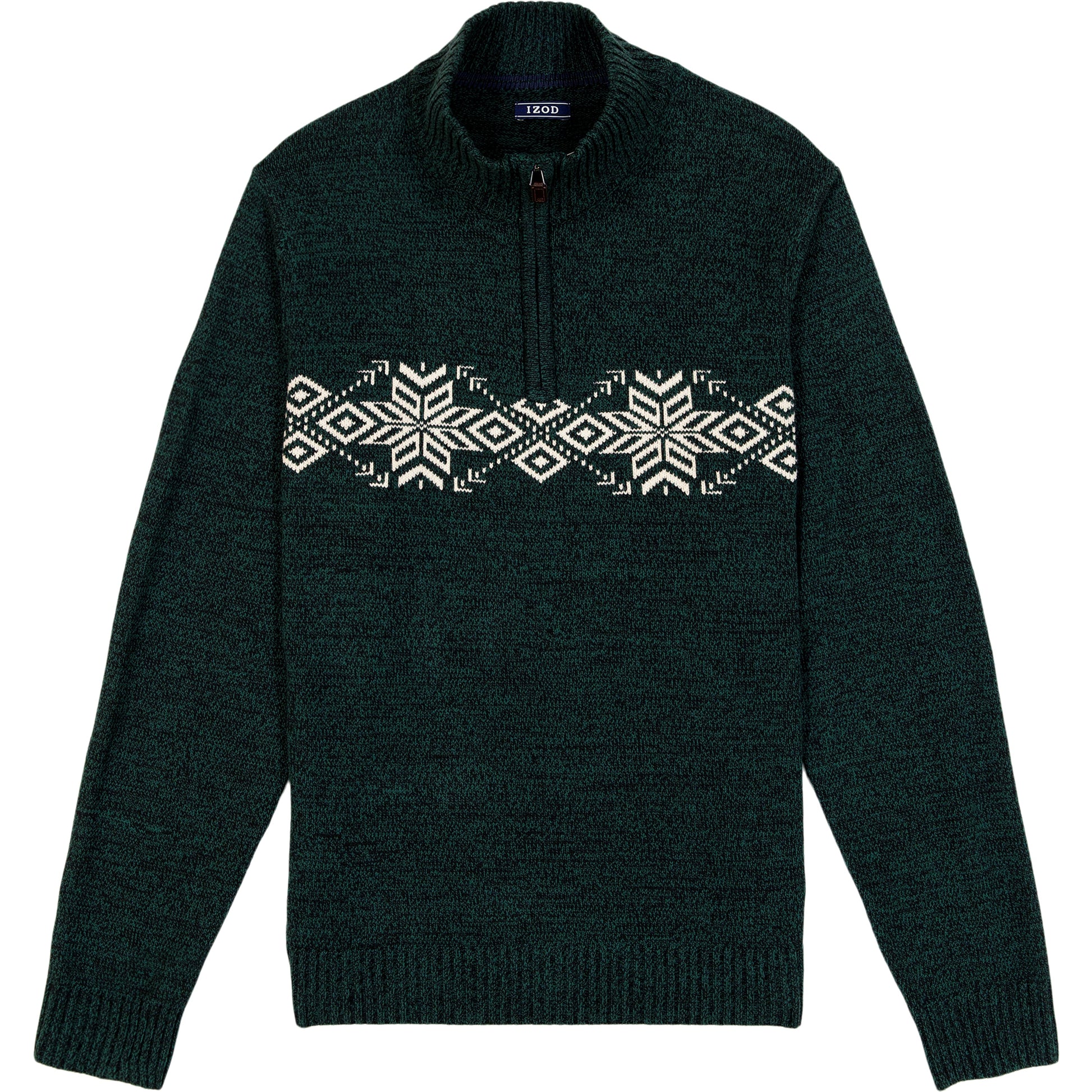 Izod Holiday Fairisle Quarter Zip Sweater - Rain Forest
