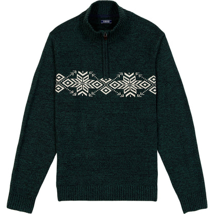 Izod Holiday Fairisle Quarter Zip Sweater - Rain Forest