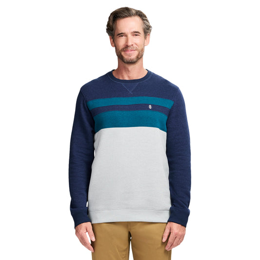 Izod Advantage Performance Colorblock Crewneck Fleece - Navy Blazer