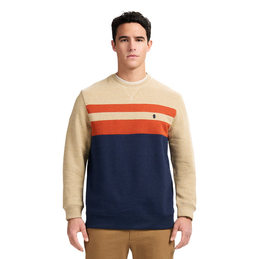 Izod Advantage Performance Colorblock Crewneck Fleece - Camel Hthr