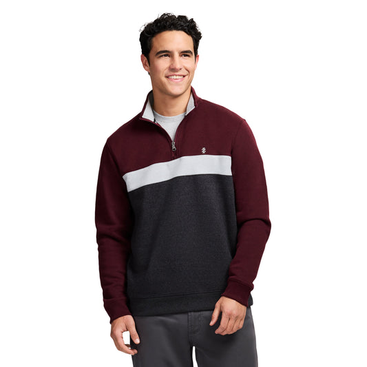 Izod Advantage Performance Colorblock Quarter Zip Fleece - Velvet Maroon