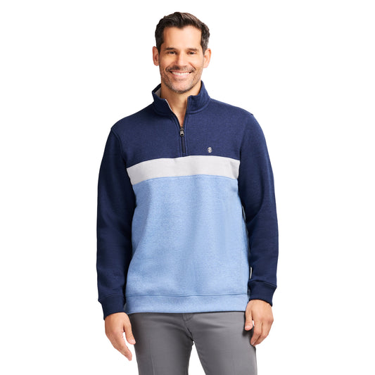 Izod Advantage Performance Colorblock Quarter Zip Fleece - Navy Blazer