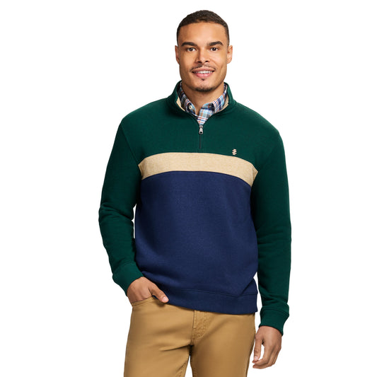 Izod Advantage Performance Colorblock Quarter Zip Fleece - Rain Forest