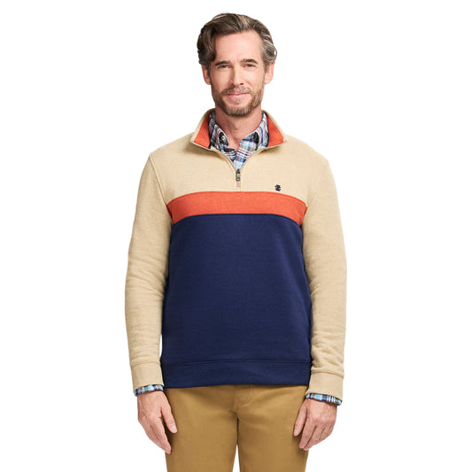 Izod Advantage Performance Colorblock Quarter Zip Fleece - Camel Hthr