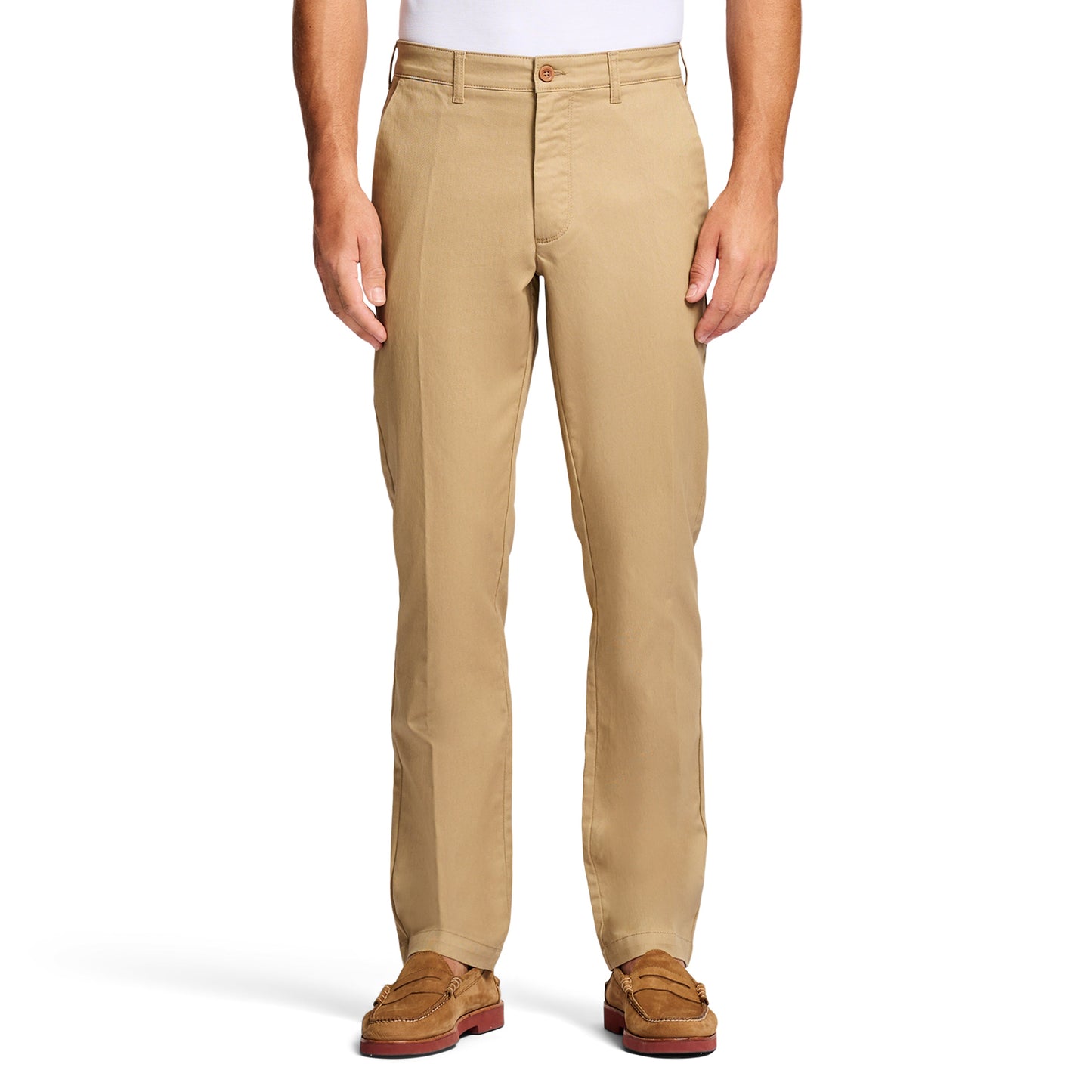 Izod Performance Stretch Flat-Front Straight Fit Chino Pants - Cedarwood Khaki