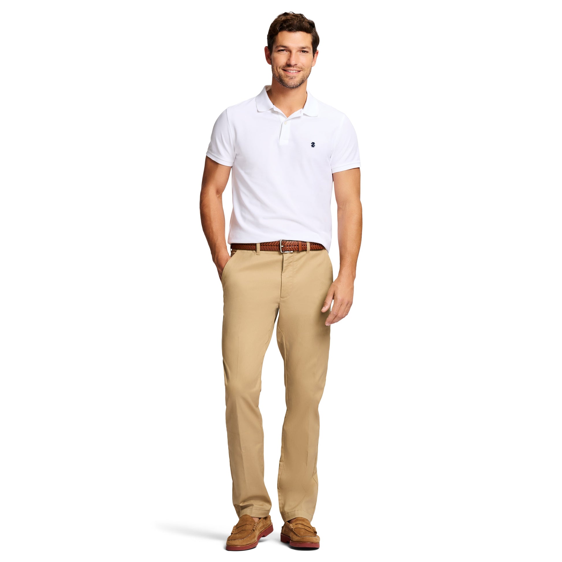 Izod Performance Stretch Flat-Front Straight Fit Chino Pants - Cedarwood Khaki