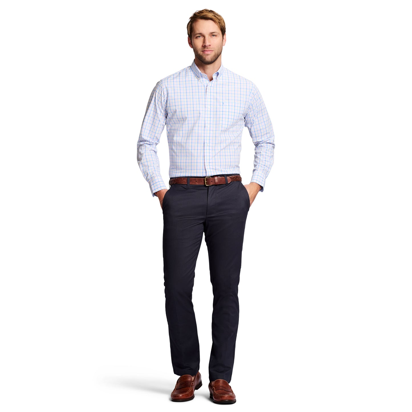 Izod Performance Stretch Flat-Front Straight Fit Chino Pants - Navy