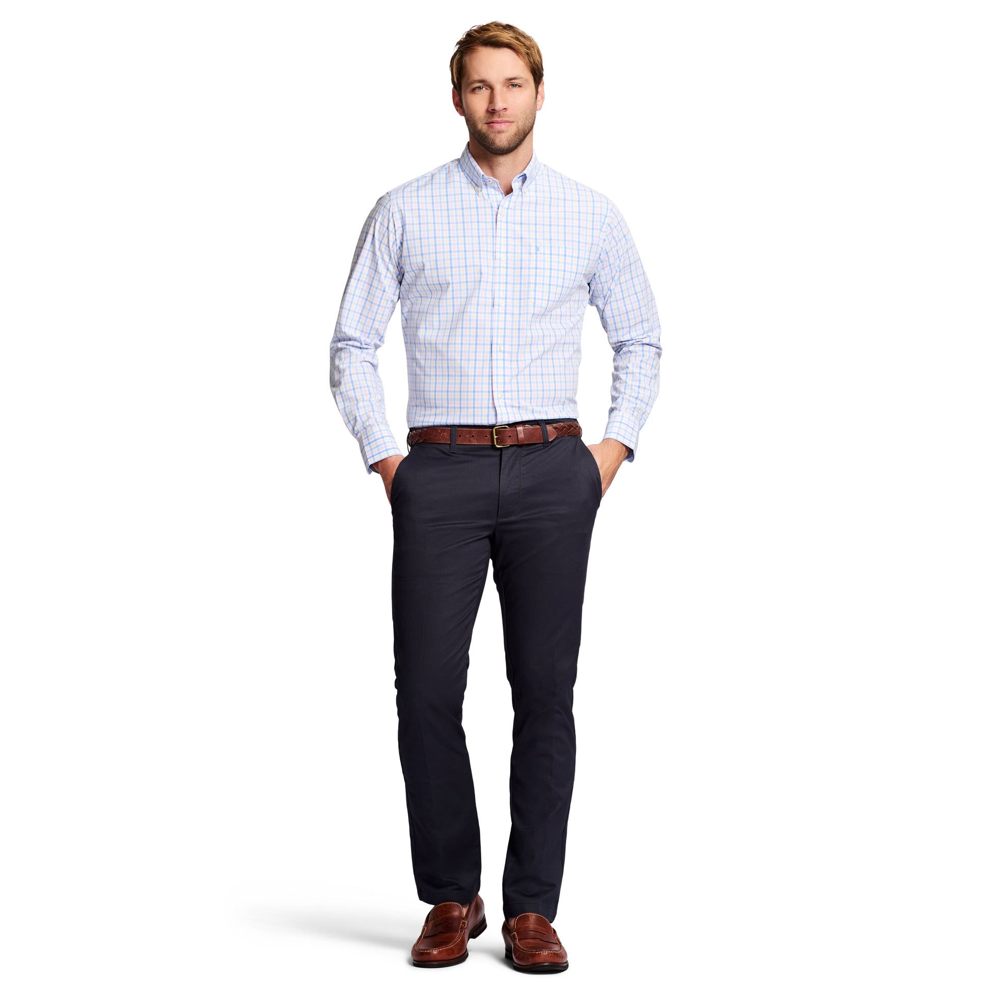 Izod Performance Stretch Flat-Front Straight Fit Chino Pants - Navy