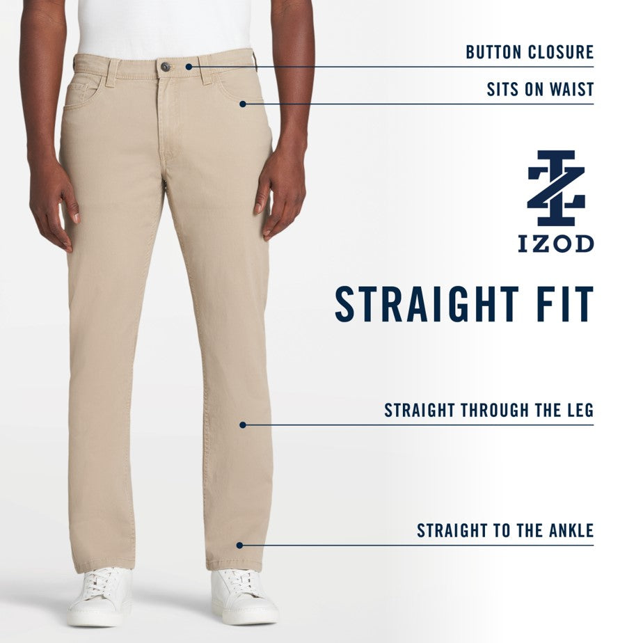 Izod Saltwater 5-Pocket Straight Fit Chino Pant - Cedarwood Khaki