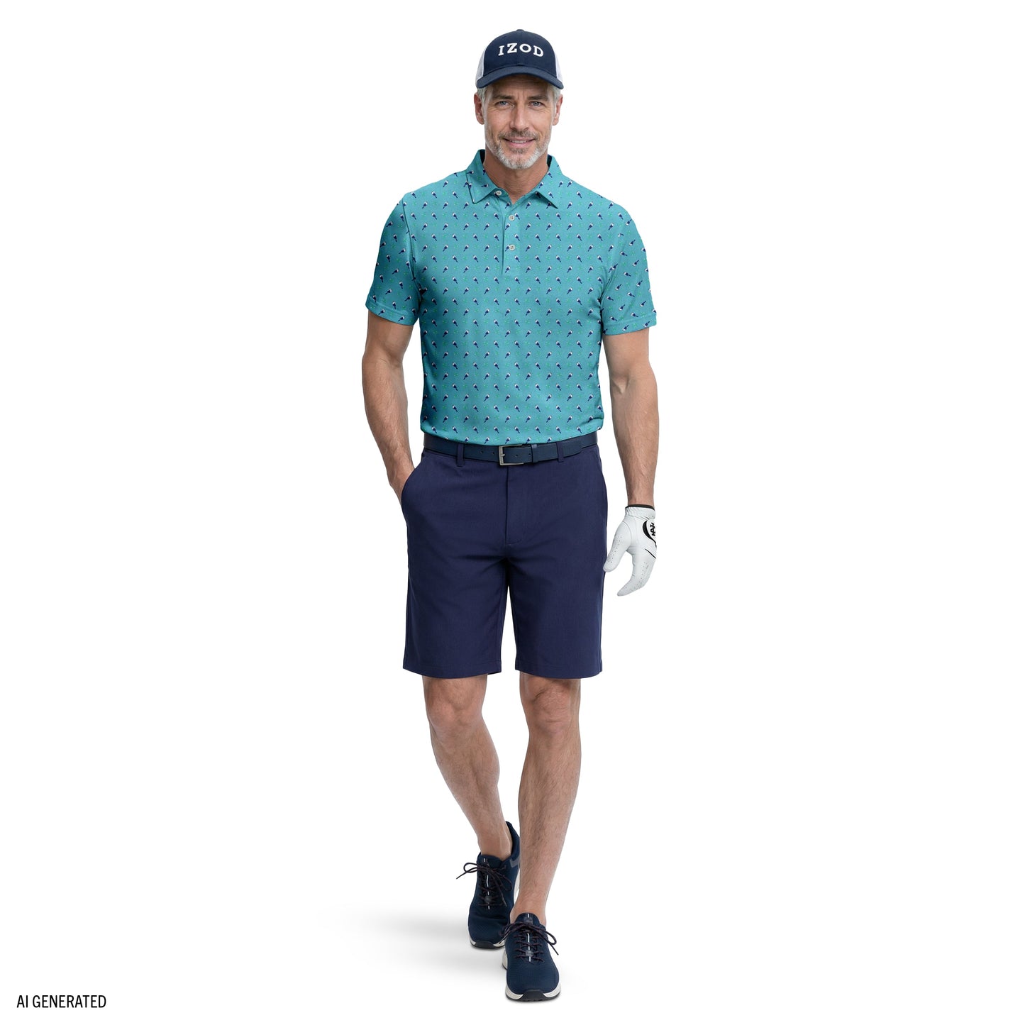 Izod GOLF SWINGFLEX DOBBY SHORT - MEDIEVAL BLUE HTHR