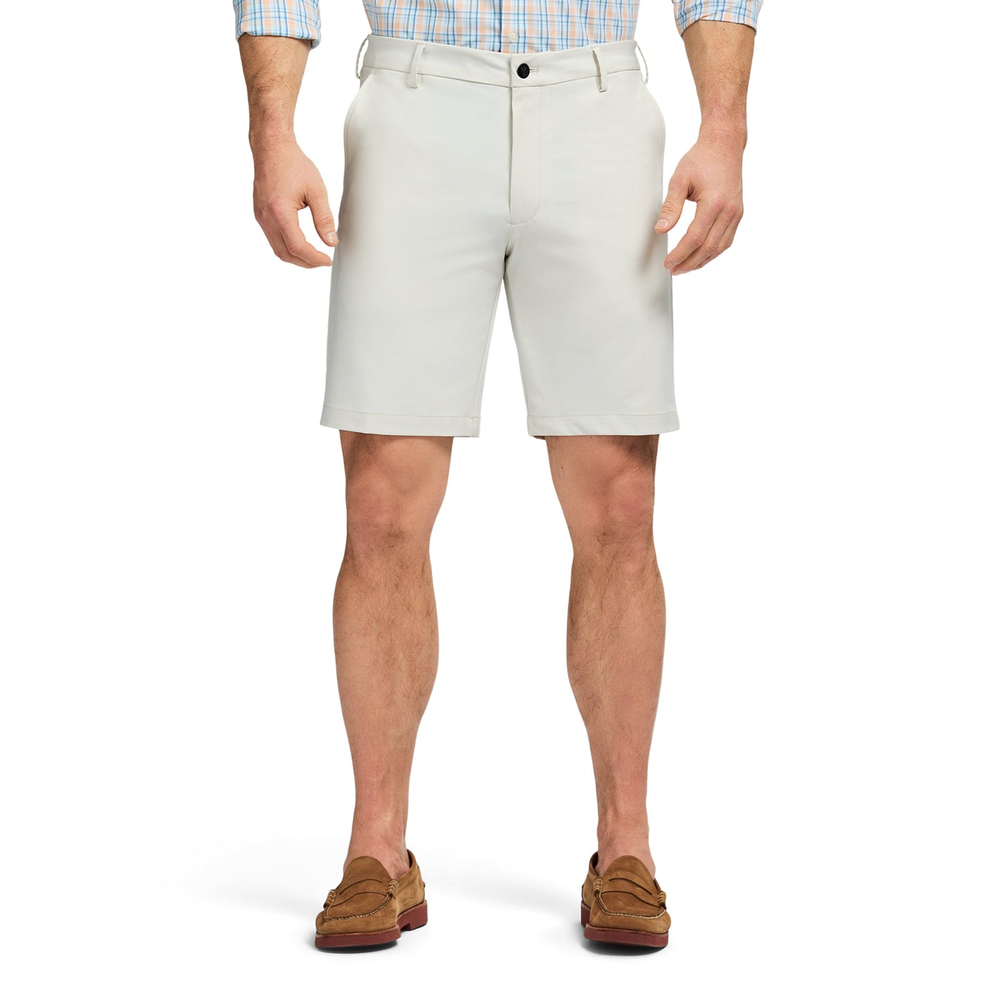 Izod Non-Iron Stretch Straight Fit Flat Front Traveler Short - Silver Birch Hthr