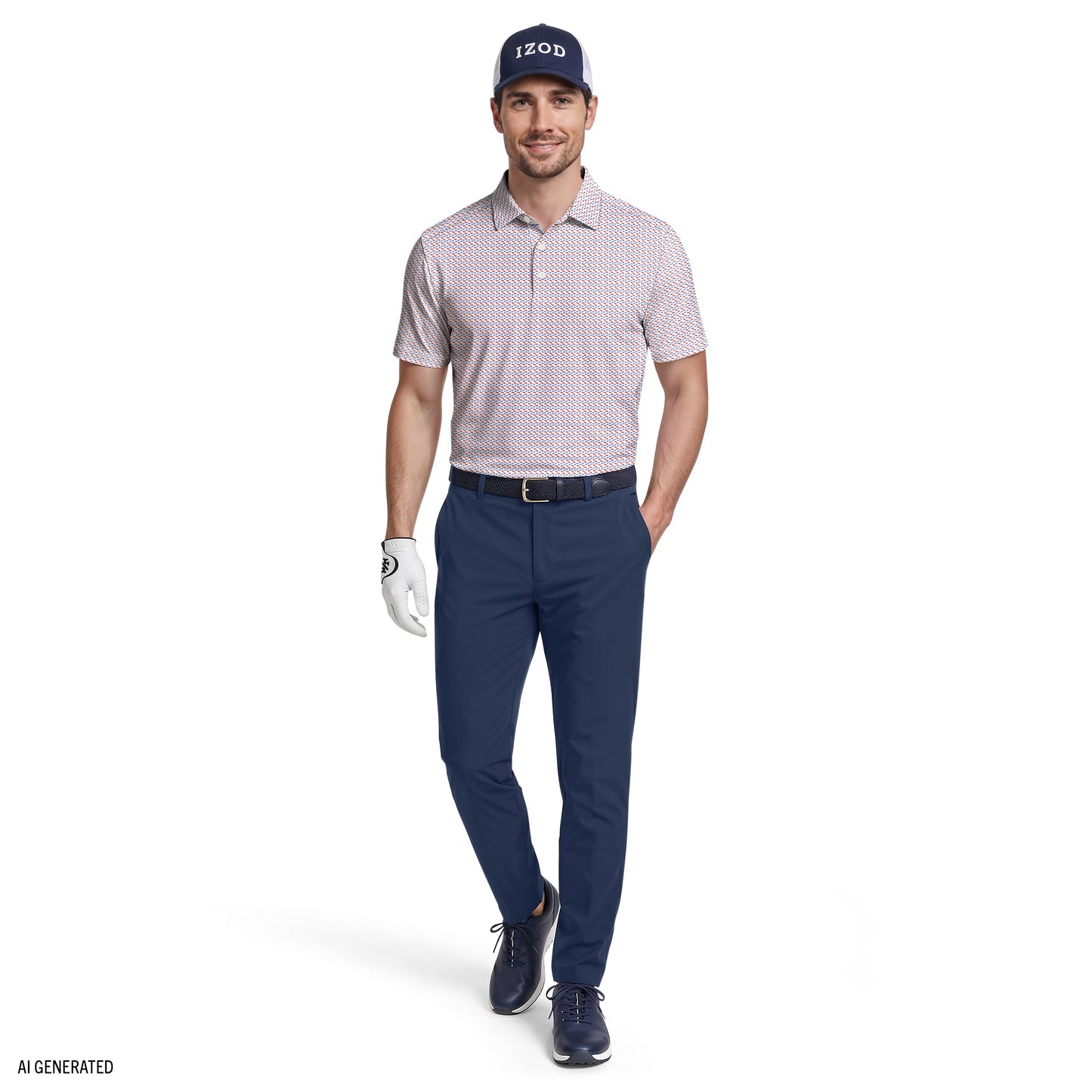 Izod GOLF SWINGFLEX ELITE SHORT SLEEVE PRINTED POLO - BRIGHT WHITE