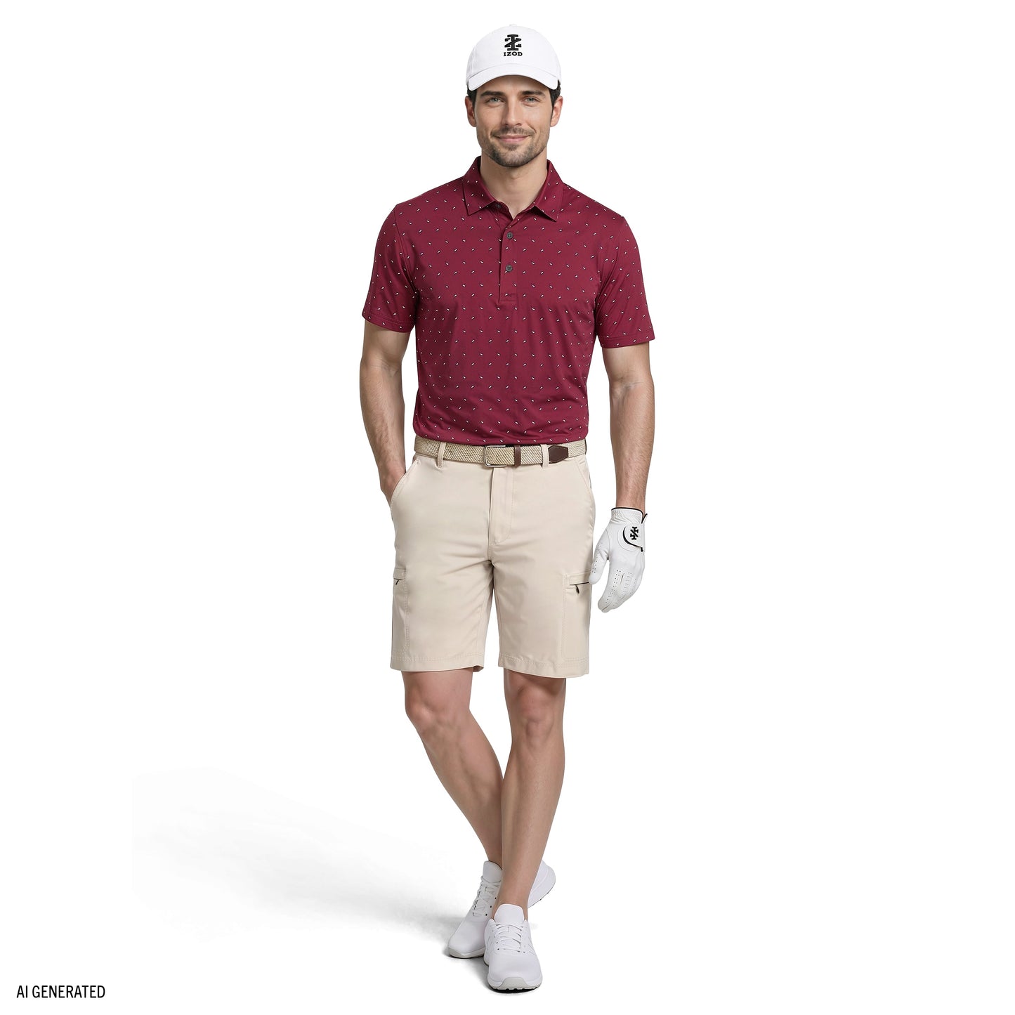 Izod GOLF SWINGFLEX ELITE SHORT SLEEVE PRINTED POLO - SUNDRIED TOMATO