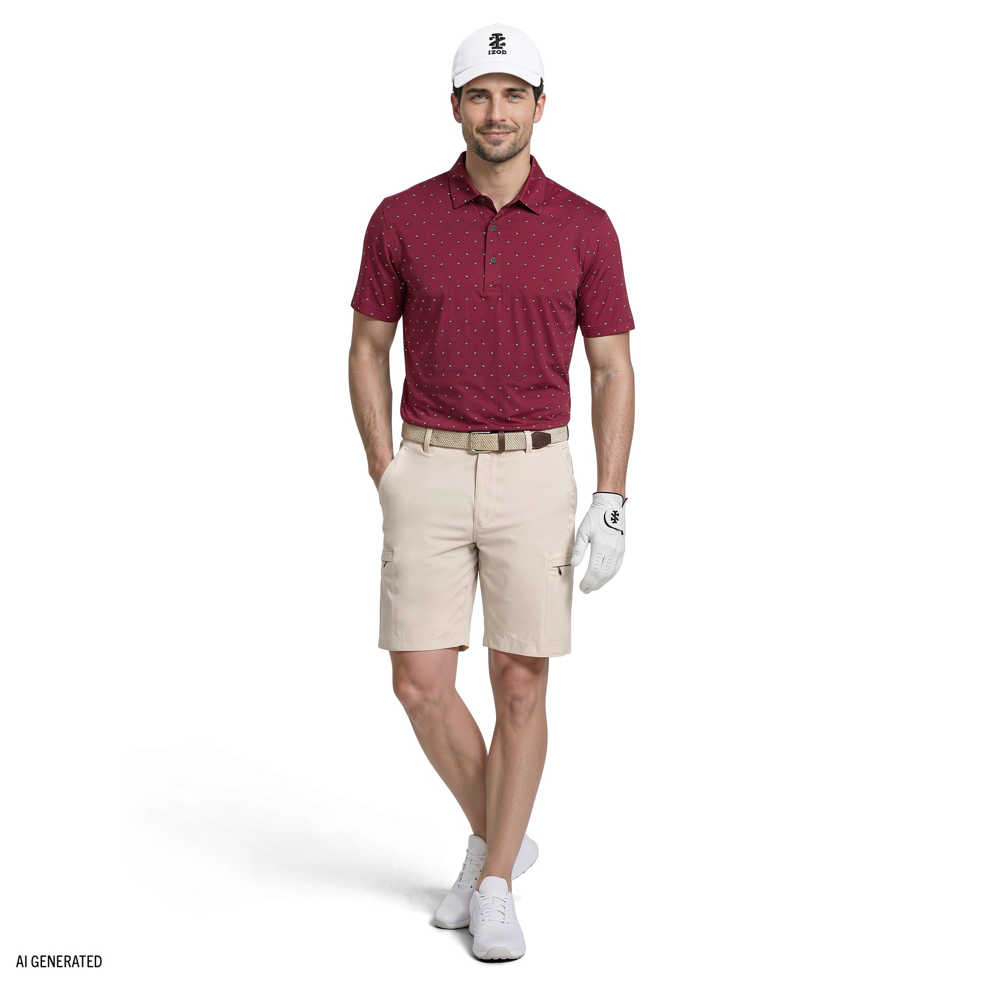 Izod GOLF SWINGFLEX ELITE SHORT SLEEVE PRINTED POLO - SUNDRIED TOMATO
