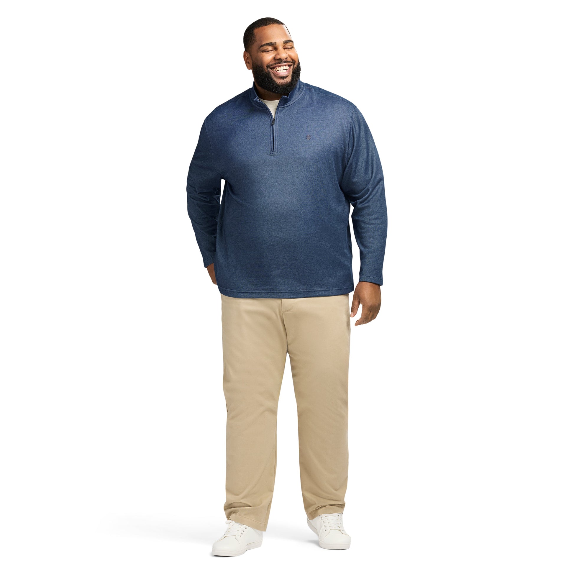 Izod Big & Tall Performance Comfort Striped Quarter Zip - Navy