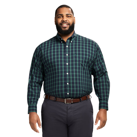 Izod Big & Tall Holiday Tartan Long Sleeve Button Down Shirt - Black