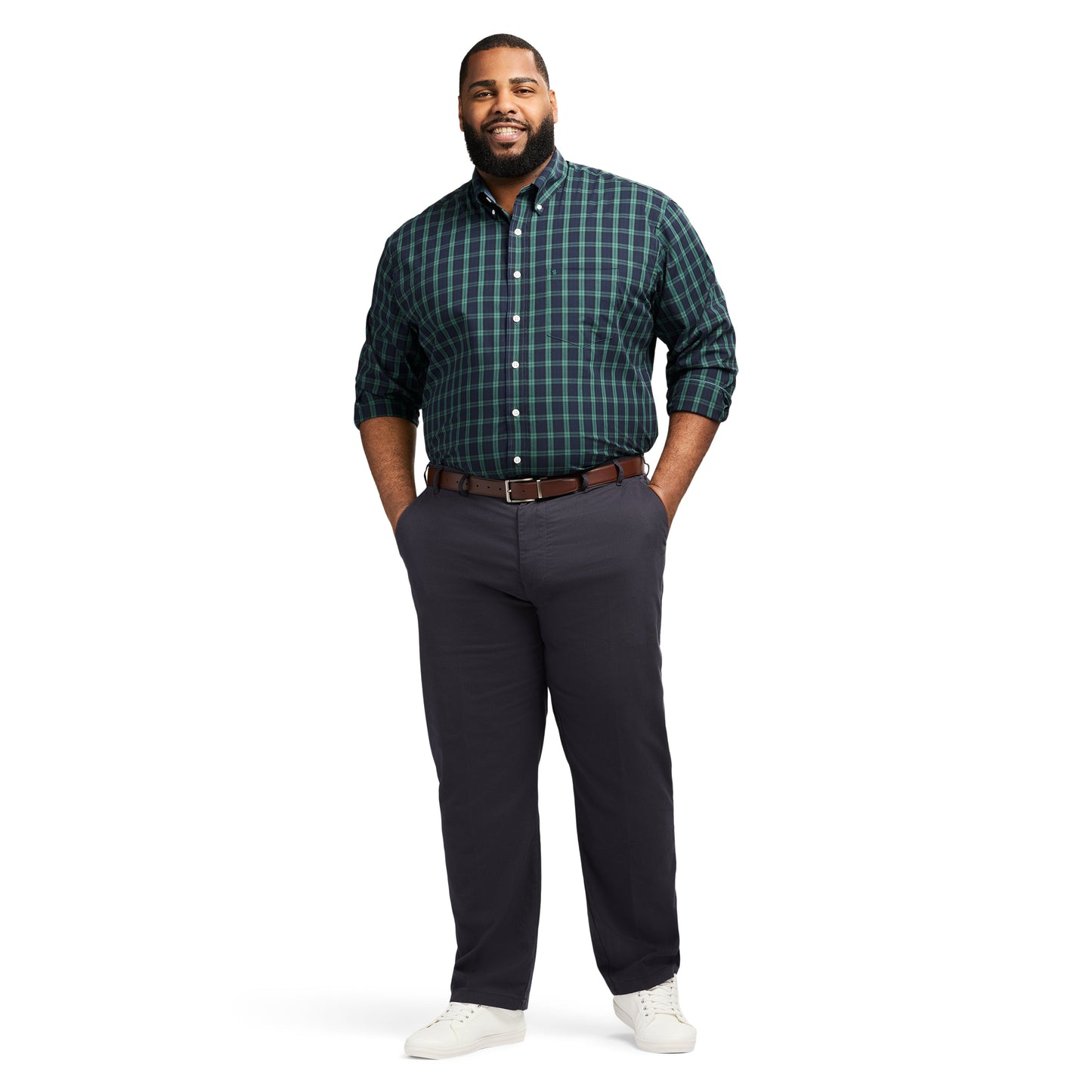 Izod Big & Tall Holiday Tartan Long Sleeve Button Down Shirt - Black