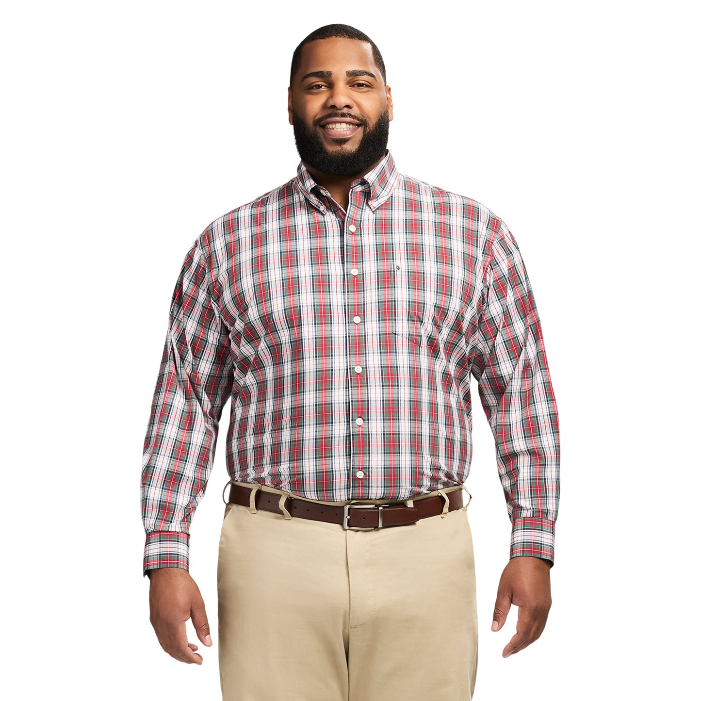 Izod Big & Tall Holiday Tartan Long Sleeve Button Down Shirt - Scarlet Sage
