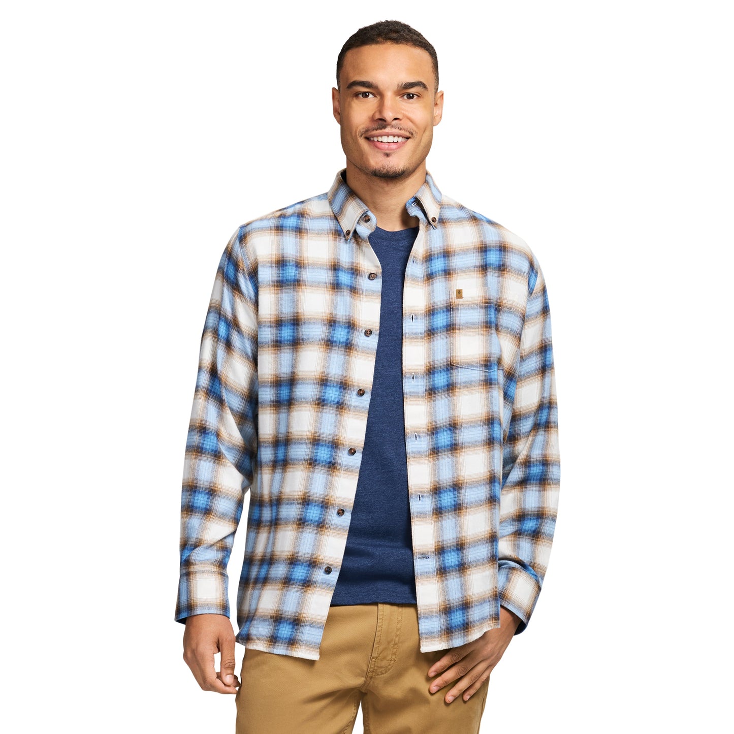 Izod Stratton Flannel Long Sleeve Button Down Shirt - True Navy