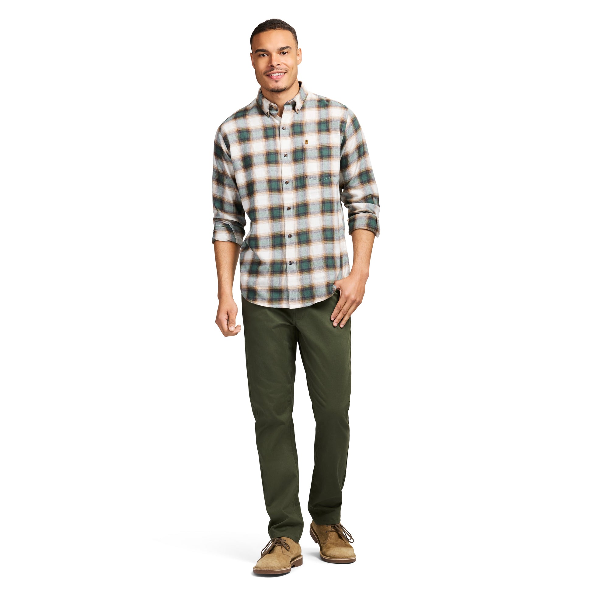 Izod Stratton Flannel Long Sleeve Button Down Shirt - Smoke Pine