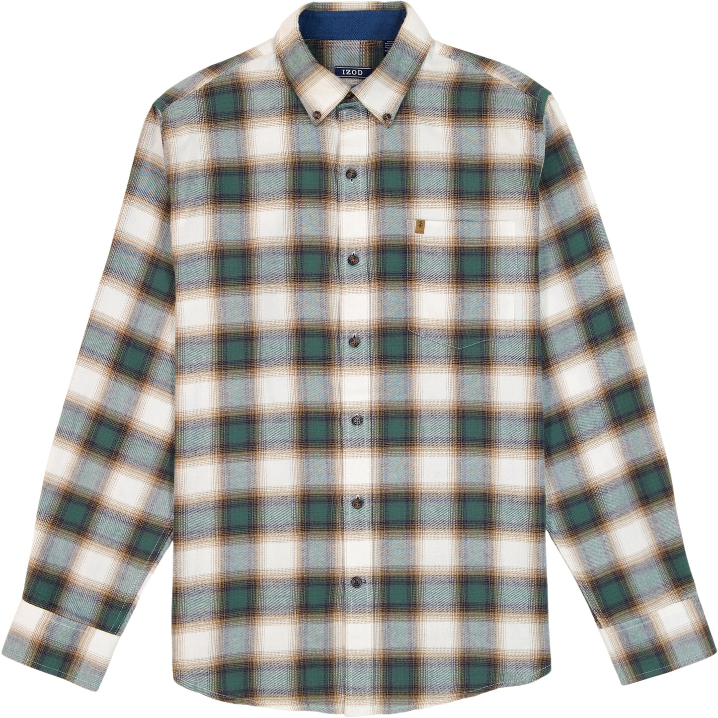 Izod Stratton Flannel Long Sleeve Button Down Shirt - Smoke Pine