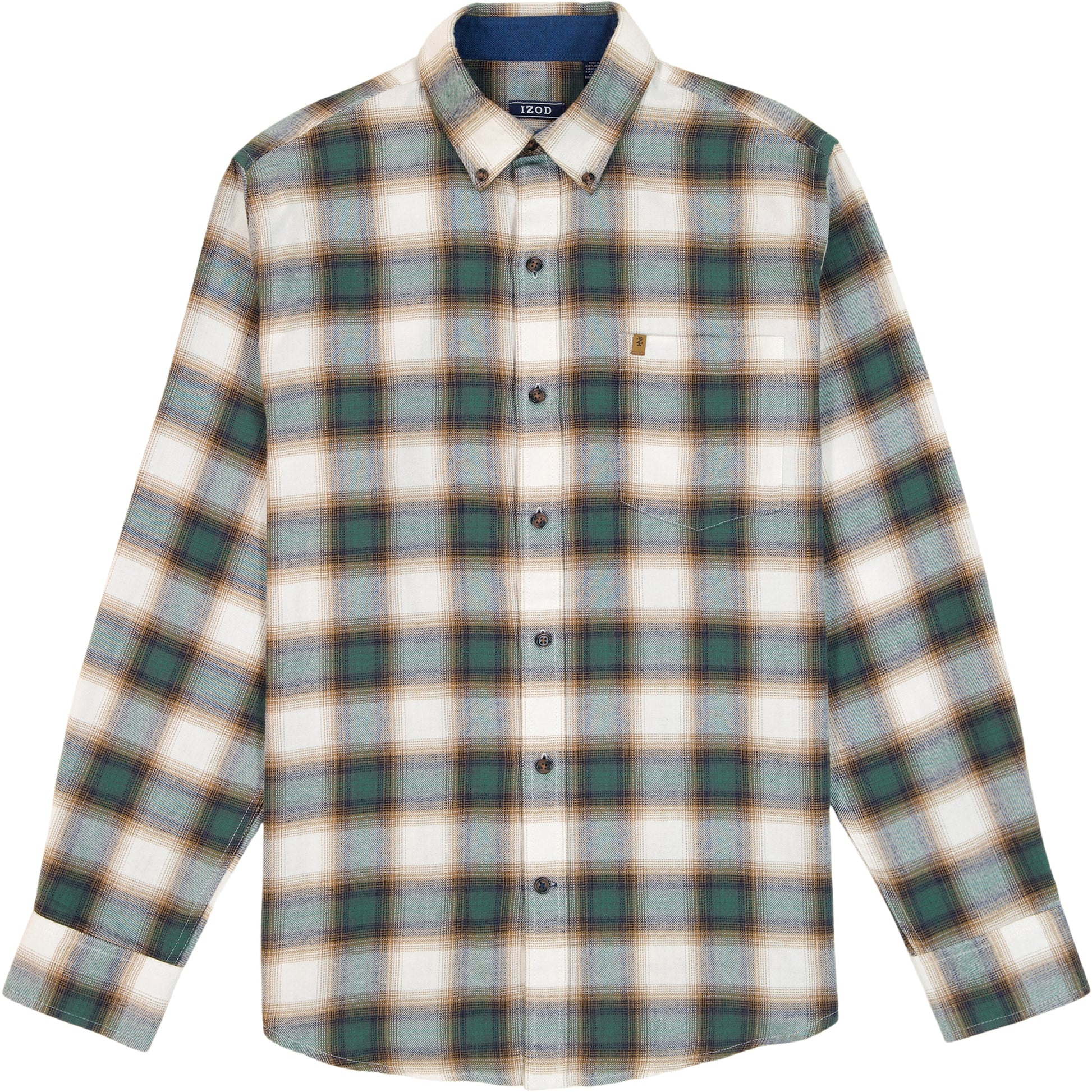 Izod Stratton Flannel Long Sleeve Button Down Shirt - Smoke Pine