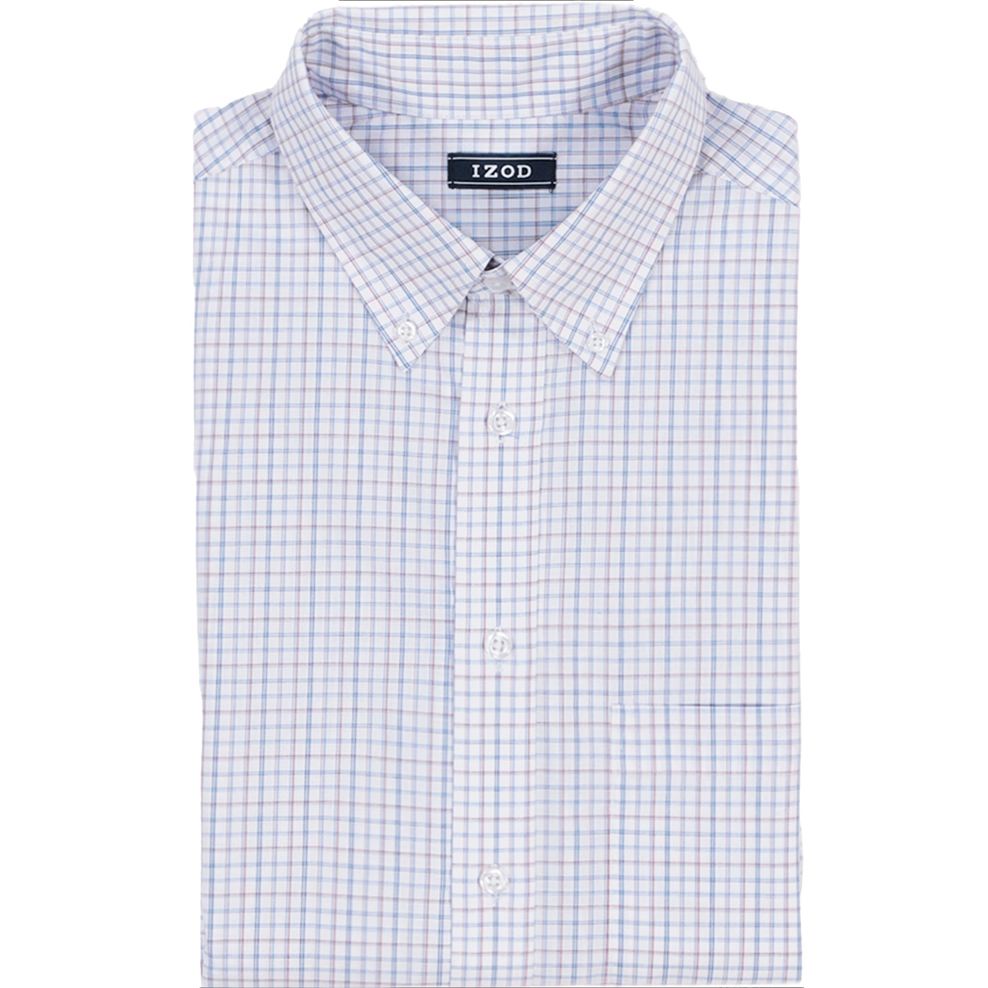 Izod All Over Stretch Plaid Button Down Dress Shirt (Button Down Collar) - Phlox Pink
