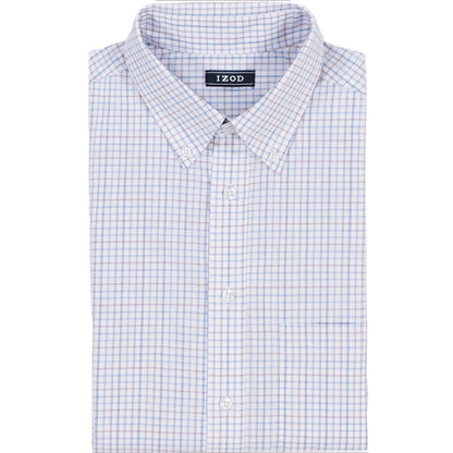 Izod All Over Stretch Plaid Button Down Dress Shirt (Button Down Collar) - Phlox Pink