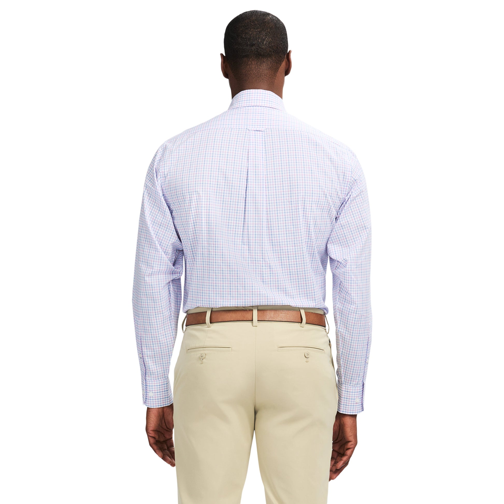 Izod All Over Stretch Plaid Button Down Dress Shirt (Button Down Collar) - Phlox Pink