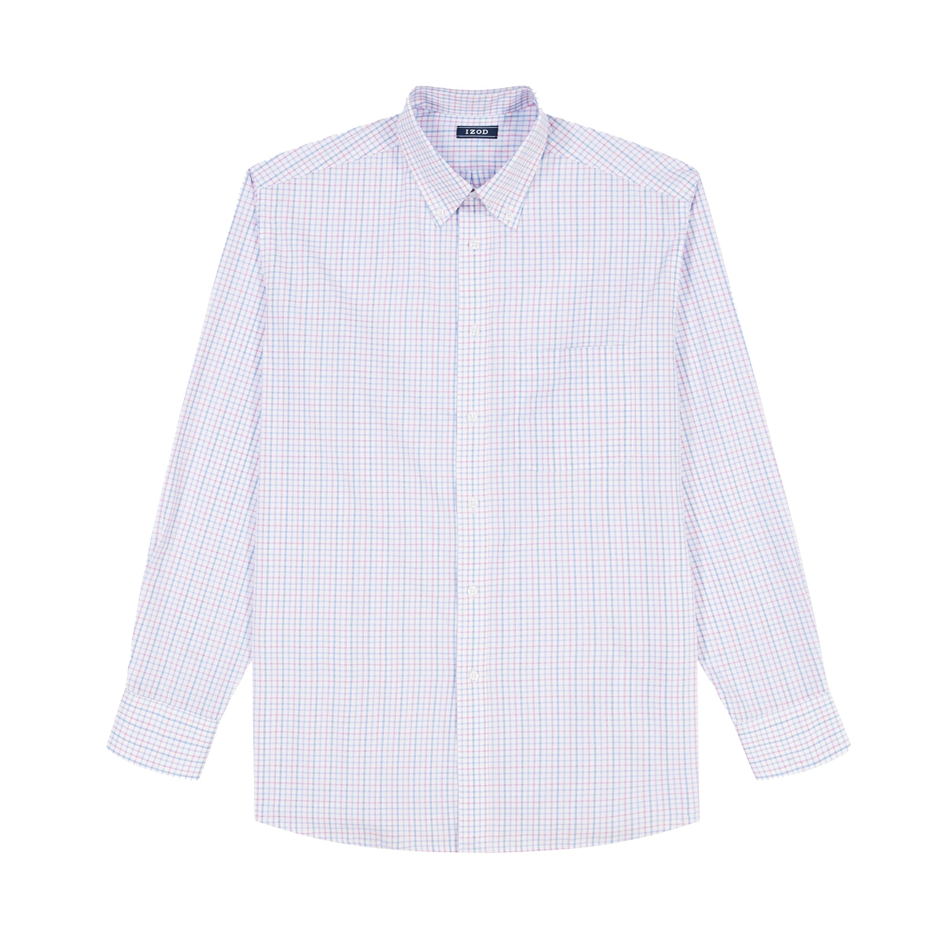 Izod All Over Stretch Plaid Button Down Dress Shirt (Button Down Collar) - Phlox Pink
