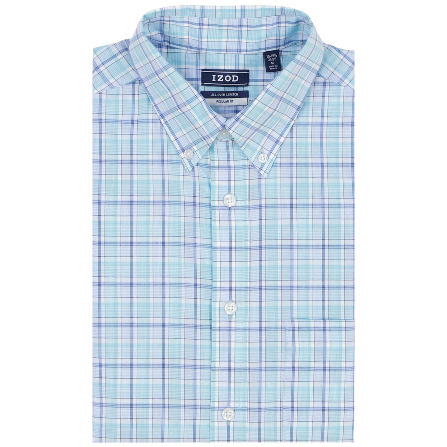 Izod All Over Stretch Plaid Button Down Dress Shirt (Button Down Collar) - Limpet Shell