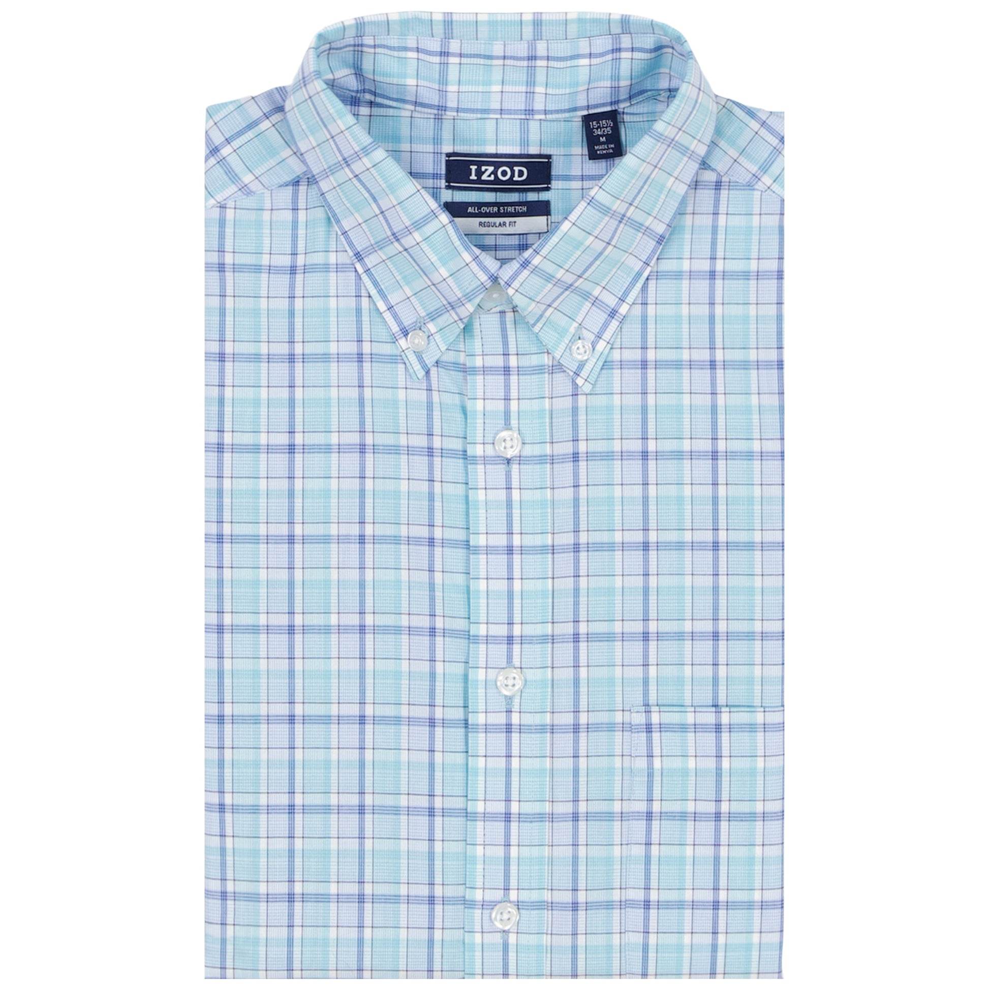 Izod All Over Stretch Plaid Button Down Dress Shirt (Button Down Collar) - Limpet Shell