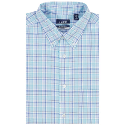 Izod All Over Stretch Plaid Button Down Dress Shirt (Button Down Collar) - Limpet Shell