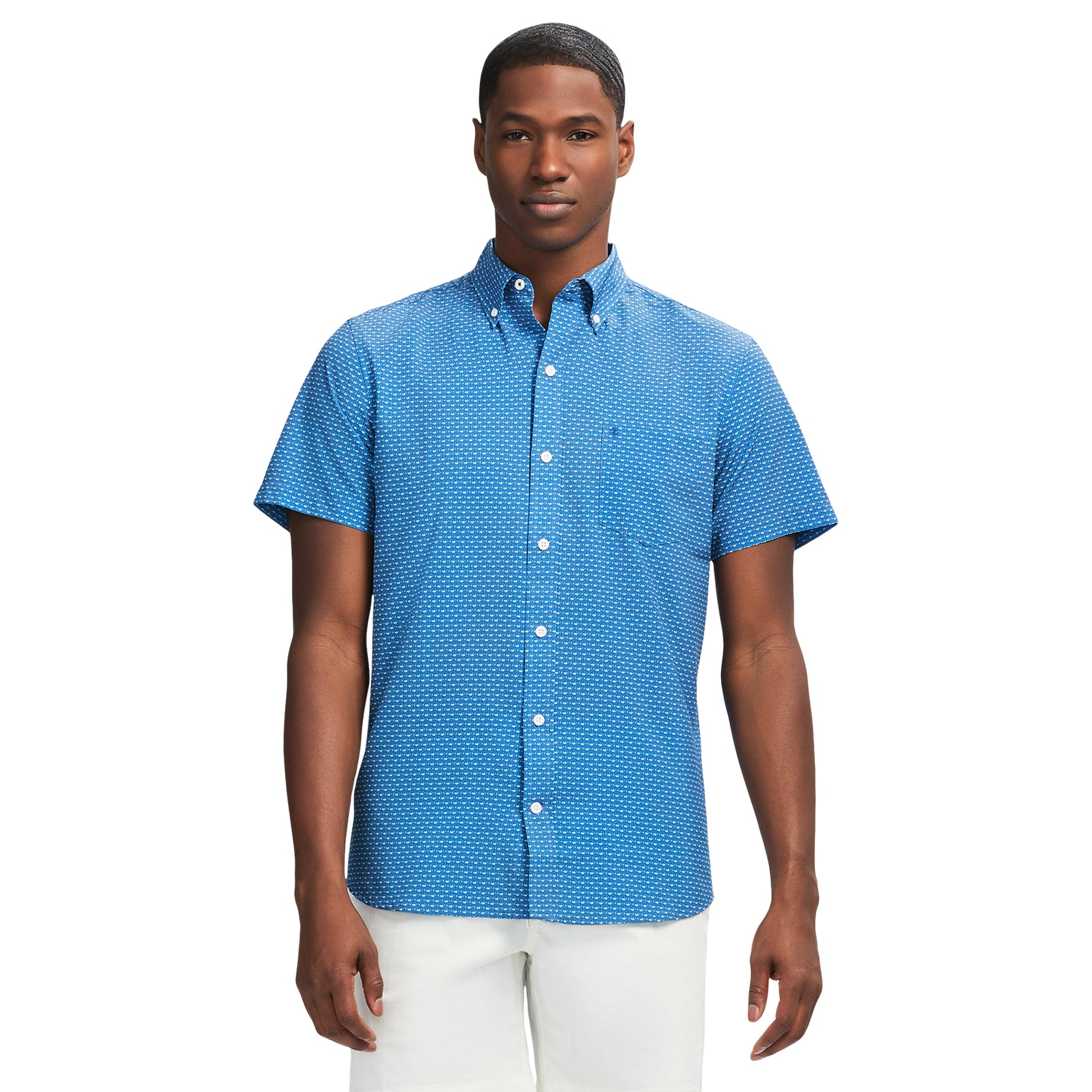Izod Breeze Short Sleeve Printed Button Down Shirt - Bright Cobalt