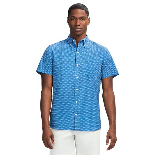 Izod Breeze Short Sleeve Printed Button Down Shirt - Bright Cobalt