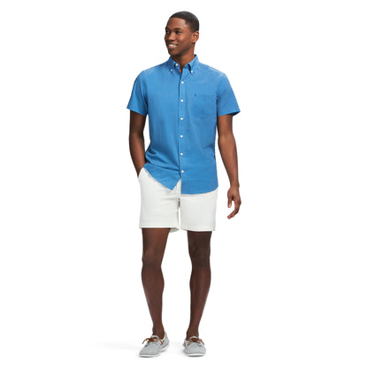 Izod Breeze Short Sleeve Printed Button Down Shirt - Bright Cobalt