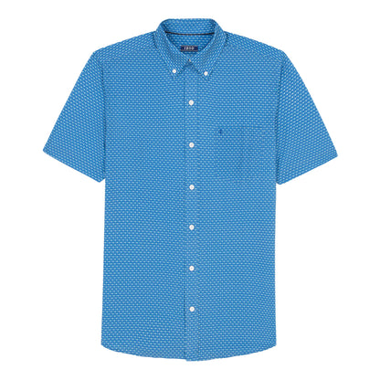 Izod Breeze Short Sleeve Printed Button Down Shirt - Bright Cobalt