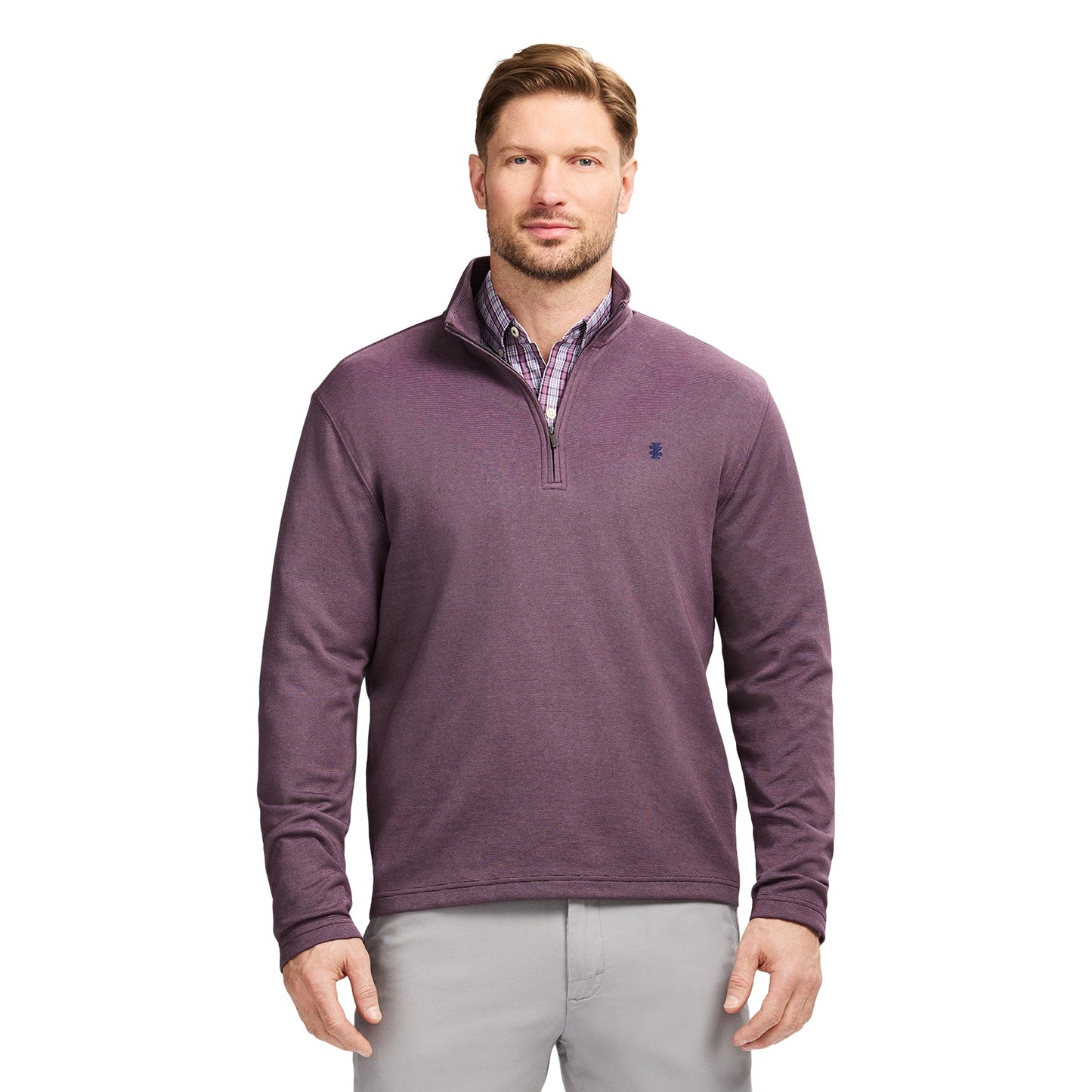 Izod Performance Comfort Striped Quarter Zip - Plum