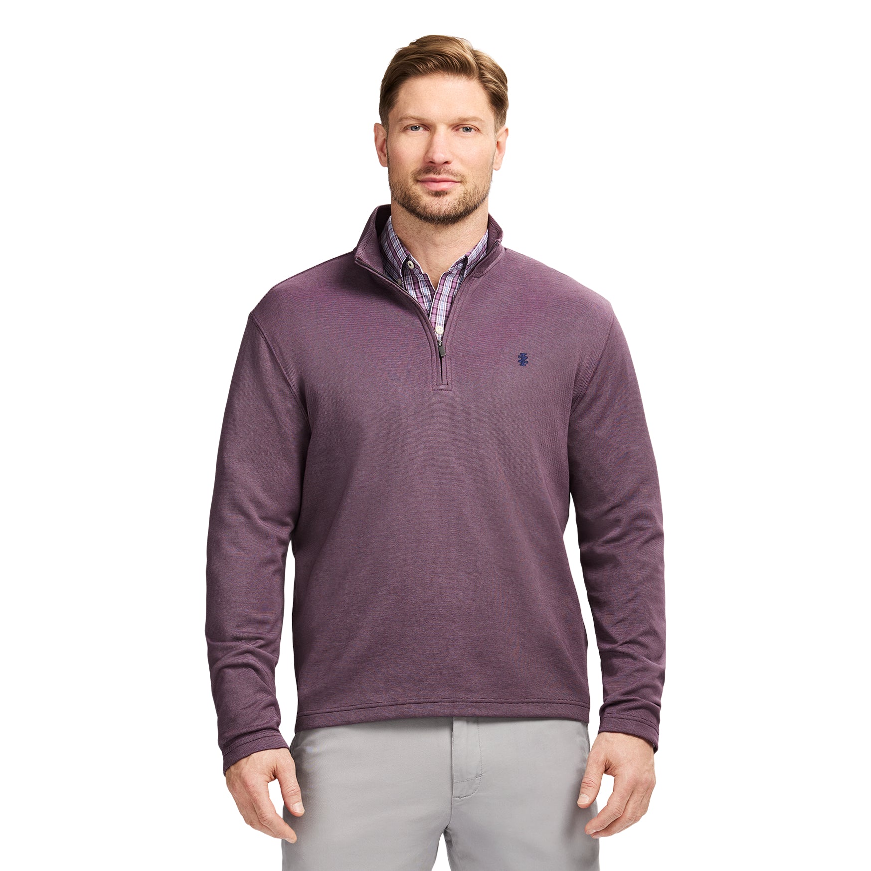 Izod Performance Comfort Striped Quarter Zip - Plum